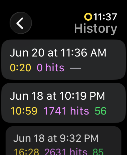 DrumPulse session history on Apple Watch