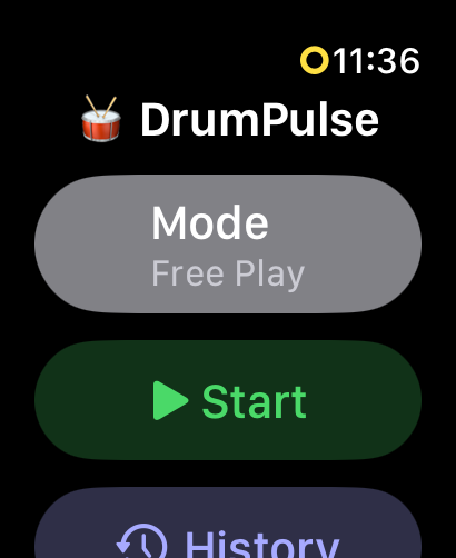 DrumPulse start screen on Apple Watch